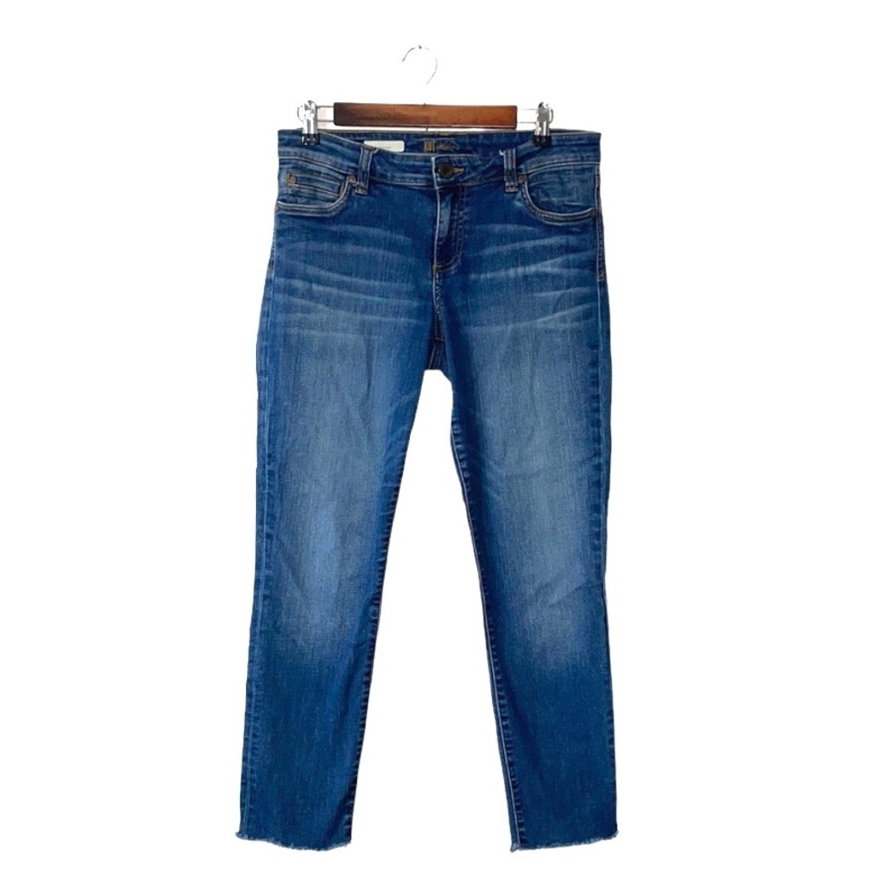Kut from the Kloth Mia Toothpick Skinny Jeans Blue Raw Hem Modern Casual Size 10